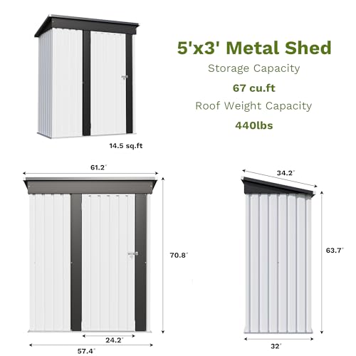 5x3 FT Outdoor Storage Shed (White / 5x3 FT)