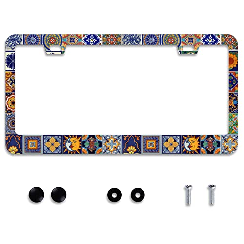 Mexican Tiles License Plate Frames Mandala Boho License Plate Frame 2 Holes (Mexican Tiles Mandala)