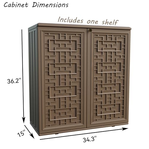 Indoor Outdoor Storage Cabinet Waterproof with 1 Shelf (brown)
