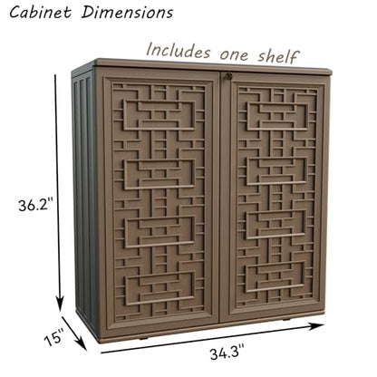 Indoor Outdoor Storage Cabinet Waterproof with 1 Shelf (brown)