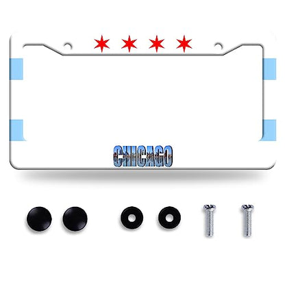 Chicago Flag License Plate Frame Stainless Steel Car Accessory 6.3x12.3In (Chicago flag)