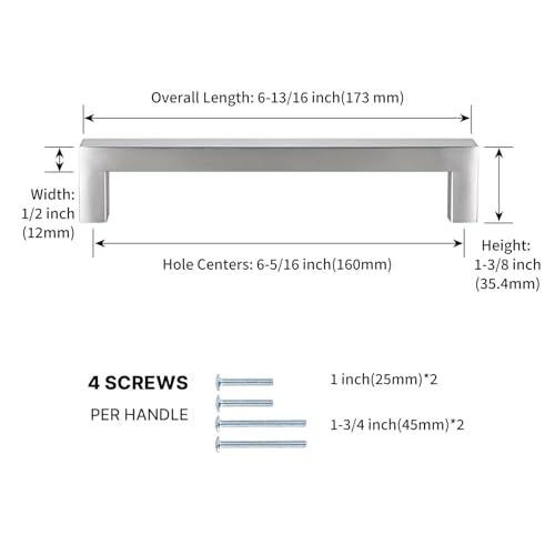 15 Pack 6-1/4 Inch Brushed Nickel Cabinet Pulls Drawer Handles (Brushed Nickel / 6-1/4 Inch Hole Centers)