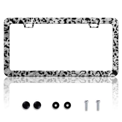 Grey Black Leopard Print License Plate Frame Cheetah License Plate Frames (Grey Black Leopard Print)