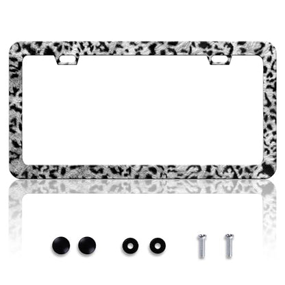 Grey Black Leopard Print License Plate Frame Cheetah License Plate Frames (Grey Black Leopard Print)