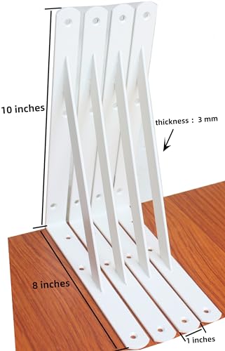 8 Pack L10 x H 8" White Heavy Duty Shelf Brackets with Screws Metal Shelf Brackets Shelf Support Angle Brackets for Shelves L Brackets Heavy Duty Floating Shelf (8 Pack-White / 10''x8'')