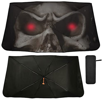 Skull Red Eyes Black Windshield Sun Shade Umbrella Foldable Car Front Window Sunshade Blocks UV Rays Heat Keep Vehicle Cool (multi 8)