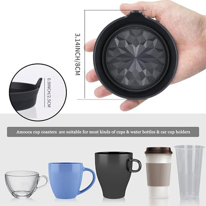 Car Cup Coaster Universal Automotive Waterproof Non (Black Flower Solid / 2 Pack)
