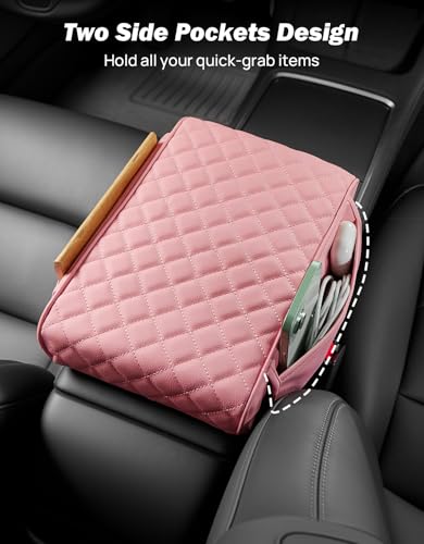 Pink Center Console Cover with Storage Bag for SUV Sedan (Pink / 12.6" x 7.8" x 2.16")
