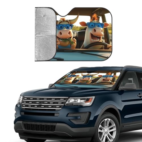 Funny Cow Car Sun Shade Windshield Sunshade Foldable Front Window Shield Cover for Truck SUV (Blue4 / Small)