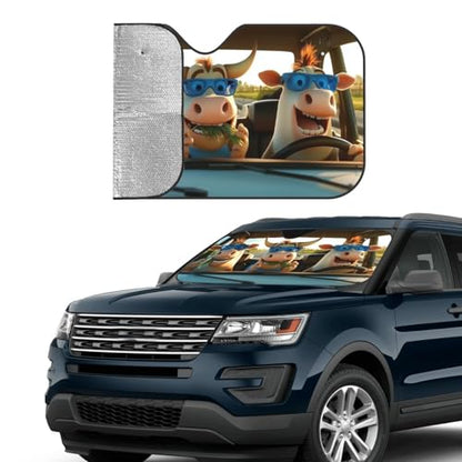 Funny Cow Car Sun Shade Windshield Sunshade Foldable Front Window Shield Cover for Truck SUV (Blue4 / Small)
