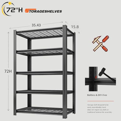 5 Tier Heavy Duty Garage Shelving (5T 35.43" W x 15.8" D x 72" H)