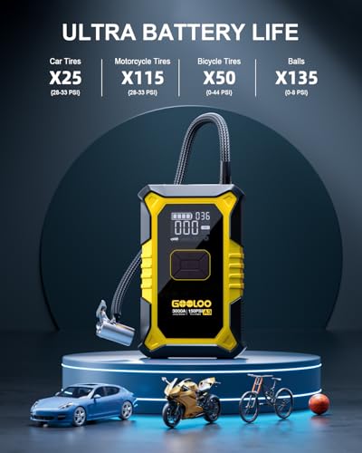A3 12V 3000A Portable Jump Starter with Air Compressor (Yellow)