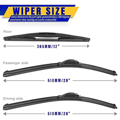 3 Wipers Fits Honda Element 2003 (20"/20"/12")