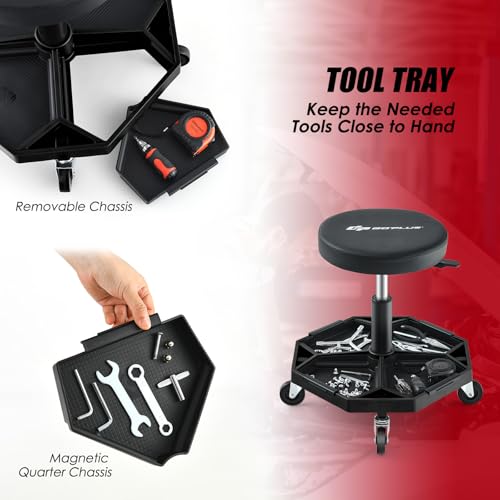 Mechanic Stool with Wheels (Black / Tool Tray)