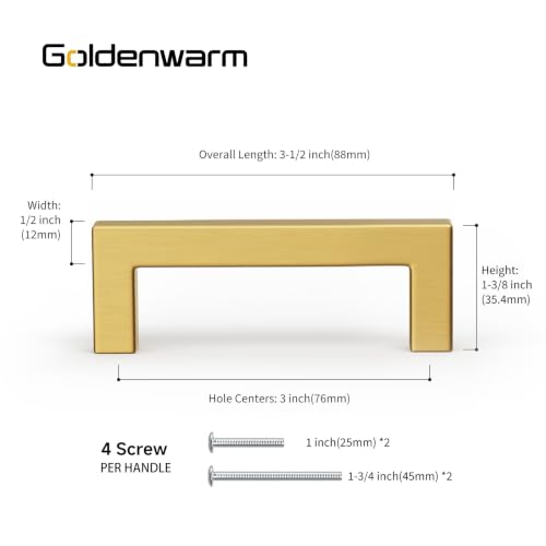 15 Pack 3 Inch Gold Cabinet Handles Brushed Brass Drawer Pulls (Gold / 3 Inch Hole Centers)