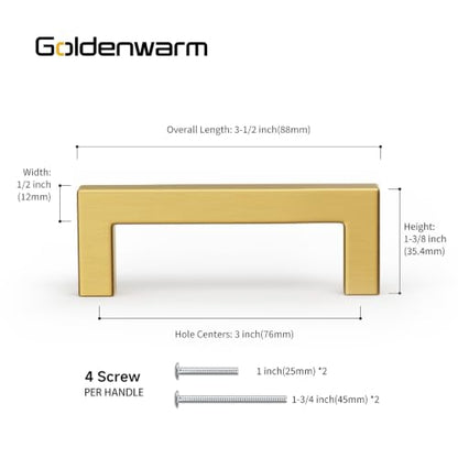 15 Pack 3 Inch Gold Cabinet Handles Brushed Brass Drawer Pulls (Gold / 3 Inch Hole Centers)