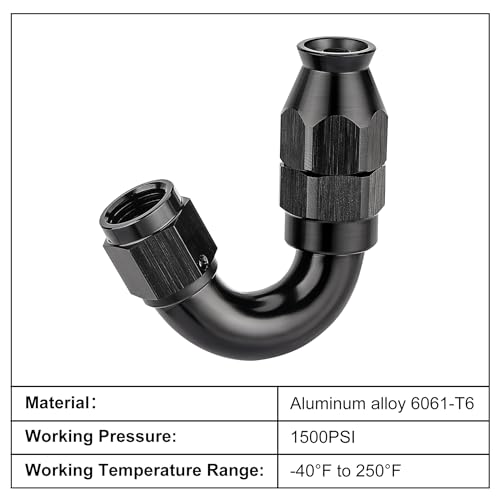 4AN 150 Degree PTFE One Piece Full Flow End Hose Fitting Aluminum Black (4AN / 150 Degree)