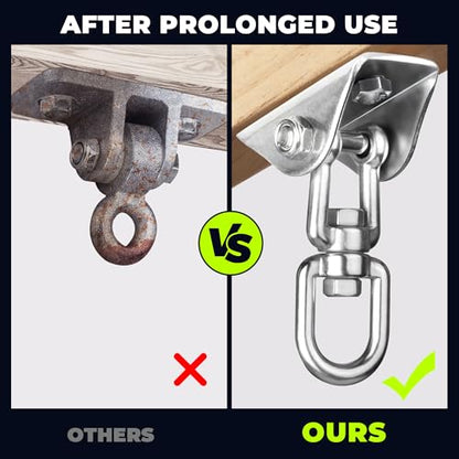 Heavy Duty Swing Hangers for Wooden Sets 2000 LB Capacity Hammock Hanger 360 Swivel Stainless Steel Swing Hardware Accessories 2 Packs for Porch Playground Yoga Heavy Bag (Black / 4 Packs)