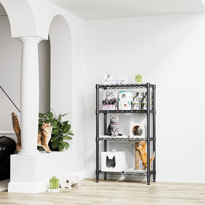 1000 lbs 4 Tier Shelf Metal Storage Shelves Wire Rack Closet Organizers for Garage Kitchen Bathroom Laundry Black 11.8" D x 25.6" W x 45.5" H (4 tier, 11.8" D x 25.6" W x 45.5" H / Black)