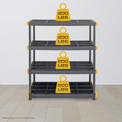 4 Tier Heavy Duty Plastic Storage Shelves for Garage Organization (4-Tier)