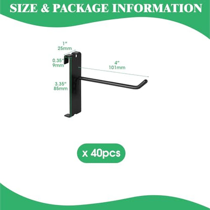 40Pcs 4" Gridwall Display Hooks Assortment Set (4"/10 CM / Black)