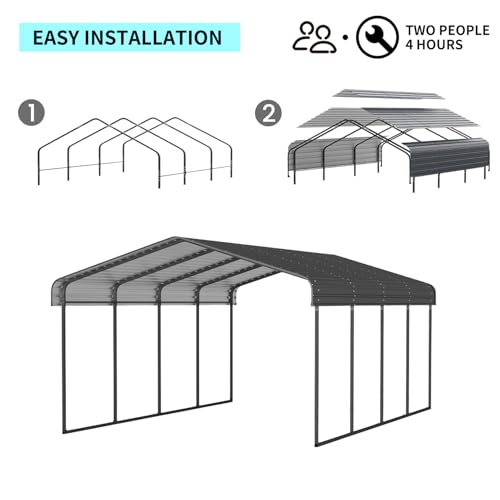 12x20 FT Metal Carport (12x20 FT/Black)