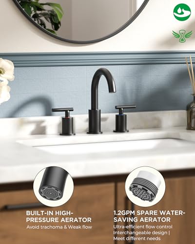 Widespread Black Bathroom Faucet 3 Hole (Matte Black)