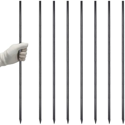 Straight Rebar Stakes 36 Inch Ground Concrete Form Stakes Heavy Duty (I-36 Inch-8 Pcs / I-36 Inch-Φ3/8"-Black)