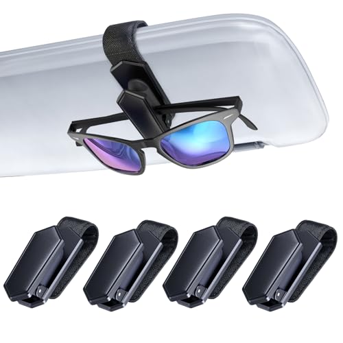 One-Handed-Operation Sunglasses Holder for Car, Visor Sunglass Holder Clip, Car Accessories Interior, Universal Fit Silicone Padded Visor Sunglass Holder Car, Unmatched Durability (4 Pack) (4 Pack / Black)