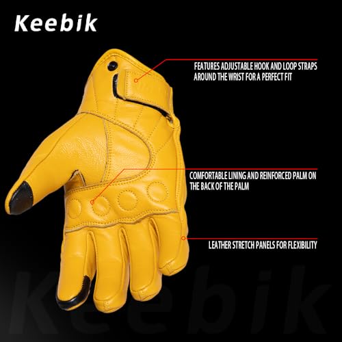 Goatskin Leather Motorcycle Motorbike Powersports Racing Gloves Reflective Skull Touchscreen for Men and Women Model (HEE6 / Small)