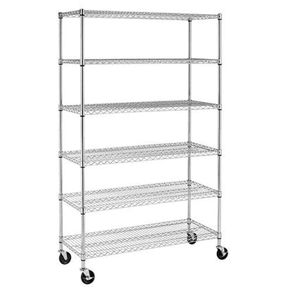 6 Tier Wire Shelf with Wheels (Chrome / 18"D x 48"W x 77"H)