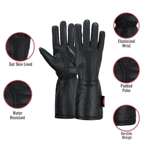 Hugger Women’s Classic Motorcycle Glove Seasonal Wind Stopper Lined Gauntlet (Black / X-Small)