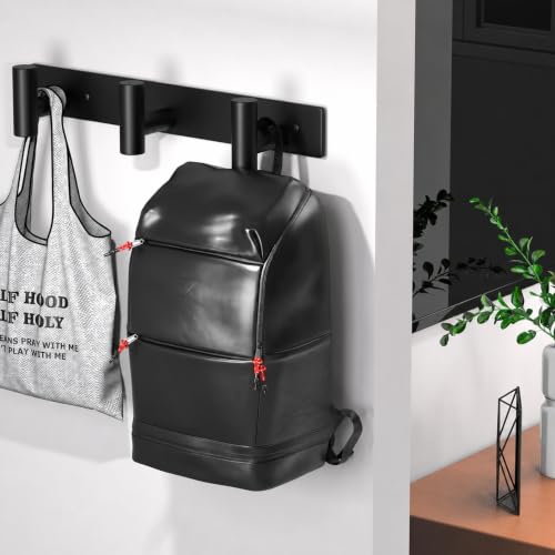 Coat Rack Wall Mounted ("T" Shape 3 Hooks - 2 Pack / Black)
