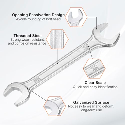 5pcs Double Open End Wrench 12mm x 14mm Metric 15 Degree Offset Angle Small Flat Head Wrench Galvanizing Open Ended Spanner for Automotive Repair Furniture Assembly (12mm x 14mm)