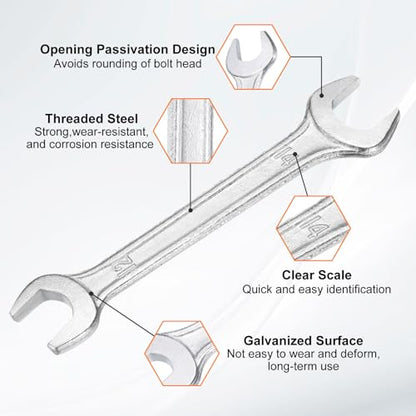 Double Open End Wrench 12mm x 14mm Metric 15 Degree Offset Angle Small Flat Head Wrench Galvanizing Open Ended Spanner for Automotive Repair Furniture Assembly (12mm x 14mm)