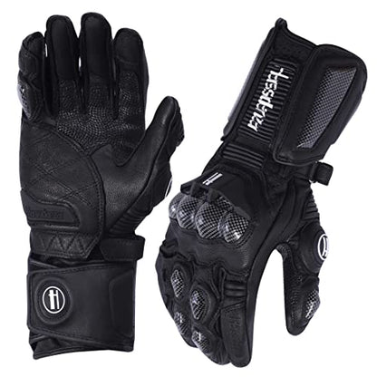 Unisex Leather Motorcycle Touch Gloves KM045 Black XXL (XX-Large / Black)