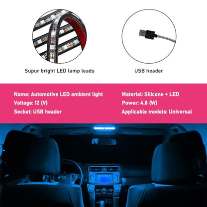 Car LED Strip Light (Ice Blue / 24 LED, USB Port)