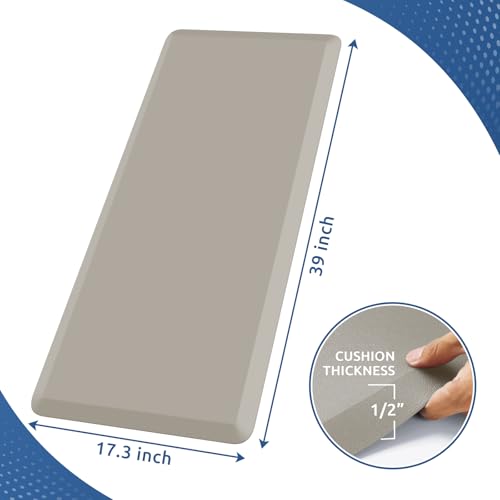 Kitchen Mat Cushioned Anti Fatigue Rug Standing and Comfort Floor Mats (Khaki / 39"L x 17.3"W x 0.5"Th)