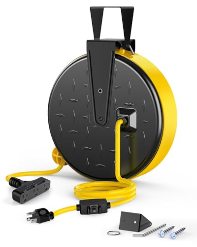 Retractable Extension Cord Reel (Black/Yellow-yellow Cord)