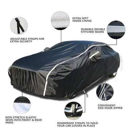 Waterproof All Weather Car Cover (Black-White / 3XXL+：for Sedan(Lenght 201"-210" ))