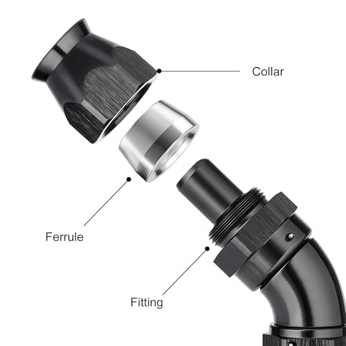 8AN 45 Degree PTFE One Piece Full Flow End Hose Fitting Aluminum Black (8AN / 45 Degree)