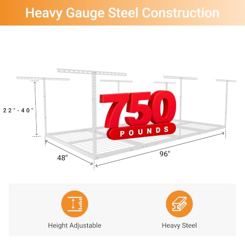 4x8ft Overhead Ceiling Garage Storage Rack (White / 4x8ft)