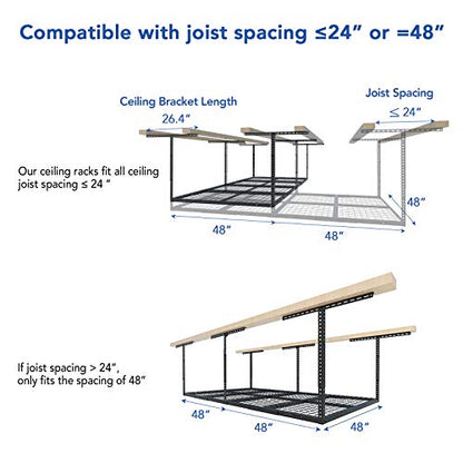 4x8 Overhead Garage Ceiling Storage Rack Adjustable (Hammertone / 4x8 ft)