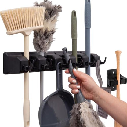 Combo 5 Slot Broom Holder w (1 Pack w/ Small Broom Holder / Black)