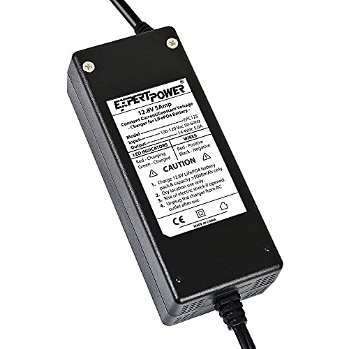 12.8V 5A Smart Charger for Lithium LiFePO4 Deep Cycle Rechargeable Batteries (5 Amp)