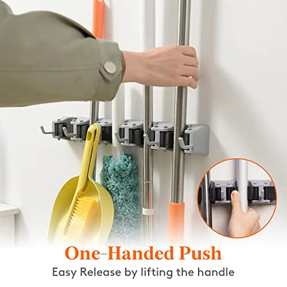 Mop and Broom Holder Organizer Wall Hanging Mount (Gray)