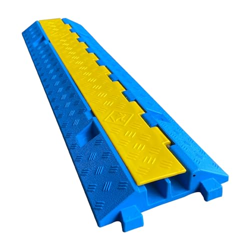 1 Pack Blue Rubber Cable Ramp Hose Cable Protector Ramp 2 Channel 22000Lbs Load Capacity Traffic Speed Bump Wires Power Lines Extension Cord Cover for Indoor Outdoor (B2XC06-1)