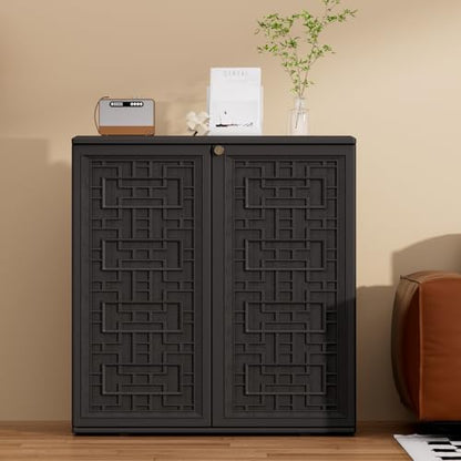 Indoor Outdoor Storage Cabinet Waterproof with Shelf (Black)