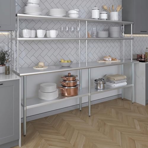 Stainless Steel Work Table Double Tier Overshelf (18" x 96" Work Table + 12" Overshelf)