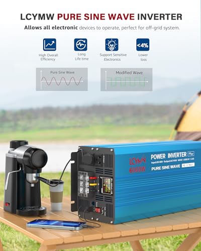6000 Watt Pure Sine Wave Power Inverter DC 48V to 110 (Blue / 6000W - 48V)